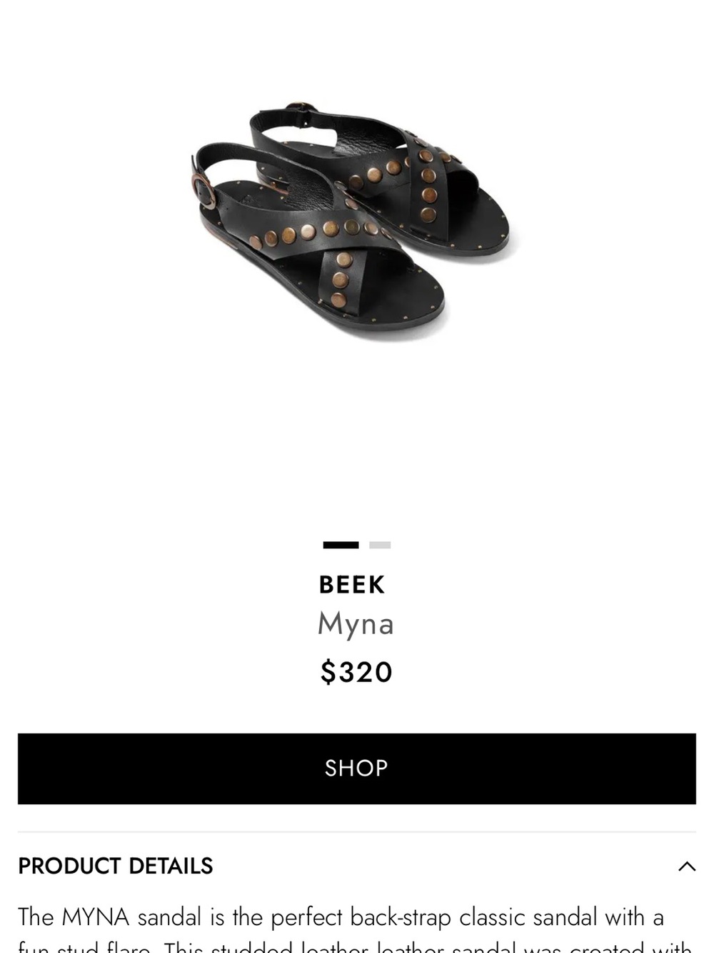 beek Black Leather Cross-strap Sandals with Bronze Studs